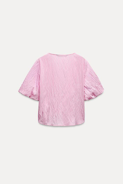 ZARA ТОП В ПОЛОСКУ С БАНТИКАМИ, РОЗОВЫЙ/БЕЛЫЙ