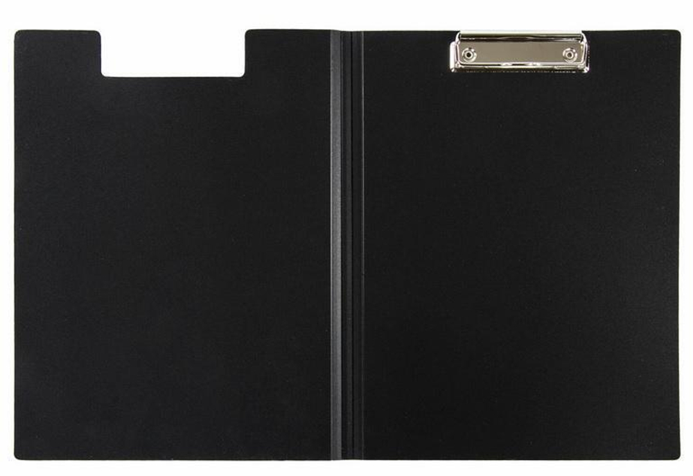 Папка-планшет с прижимом и крышкой А4 пластик, черная (STAFF)