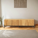 Тумба под телевизор, 180х42х51, Грувс, напольная, для прихожей и спальни, деревянная, с резными дубовыми фасадами, дуб, Dipriz