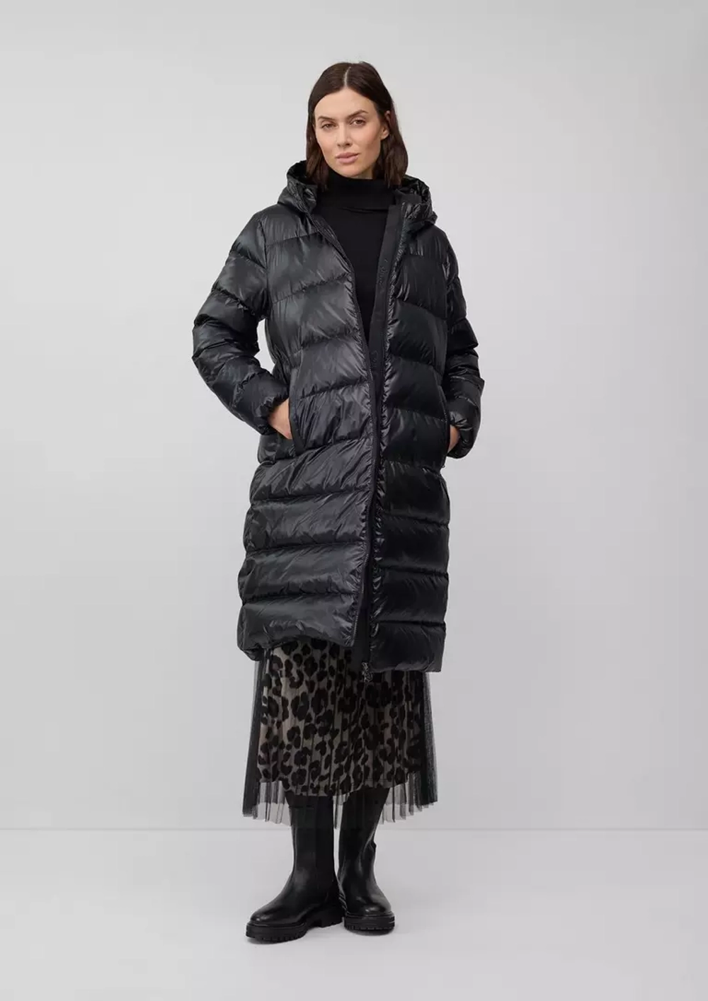 Стеганое пальто с капюшоном наполнитель пух/перо Black Label
