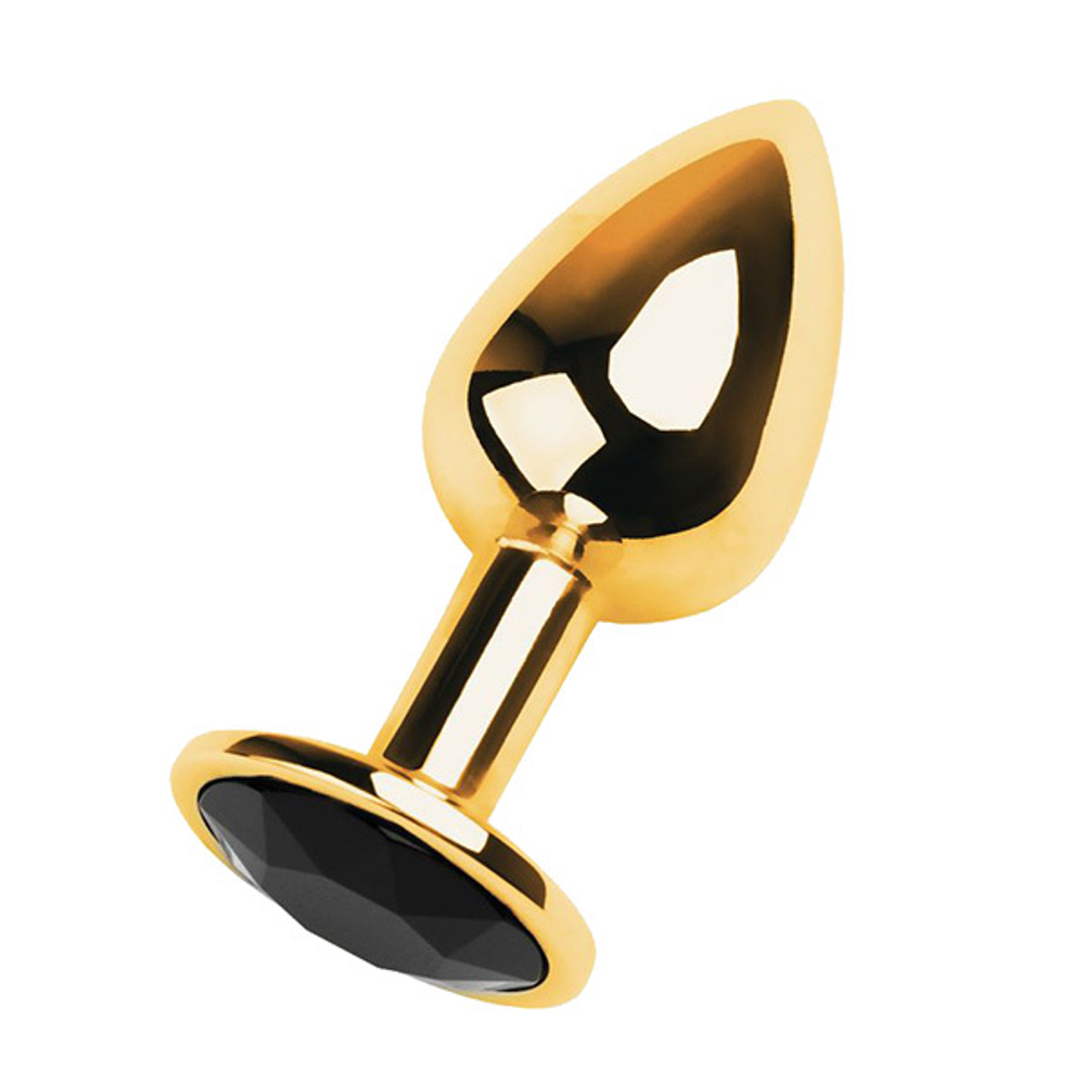 Золотистая анальная пробка 7см с чёрным кристаллом ToyFa Metal 717004-5