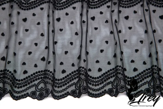 0134 БРАК  Кружево эластичное 19 см, Италия, "сердечки", черный 170
