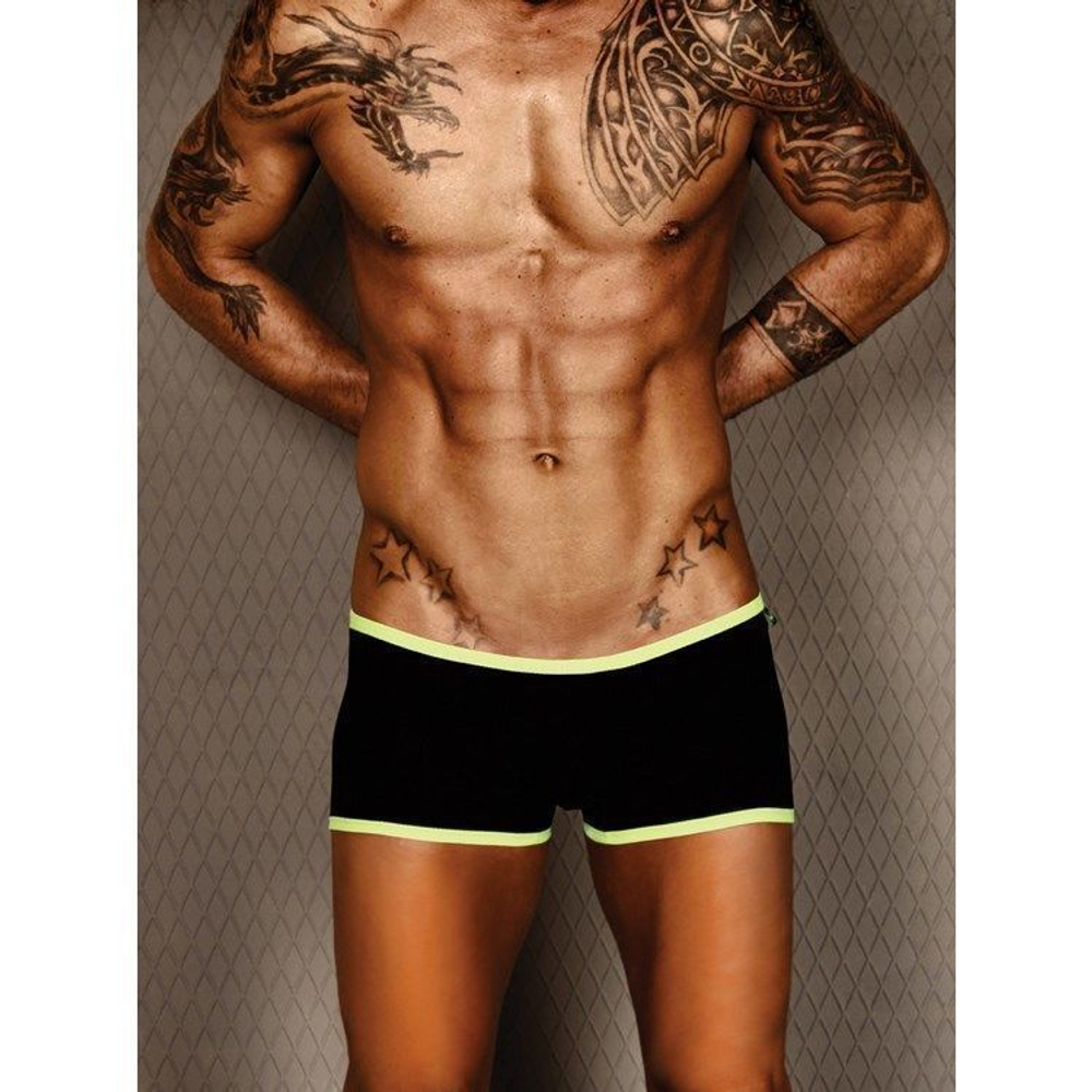 Мужские трусы боксеры черные с салатовой окантовкой Wild Milk Neon Stripes Boxer Black