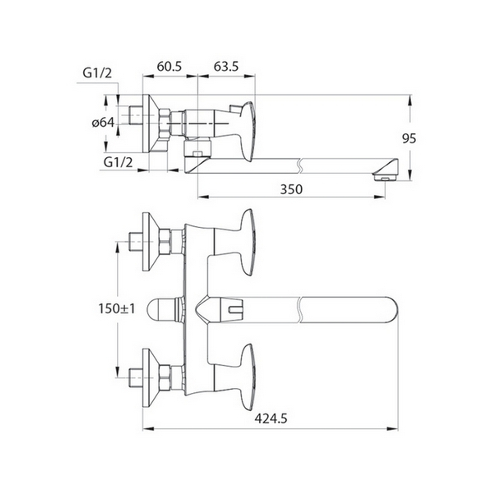 Смеситель для ванны и раковины 1/2 кер  IDDIS COPSBL2i10WA "Copter" без душ. аксессуаров ХРОМ