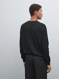 Massimo Dutti Хлопковый свитер с длинными рукавами, черный