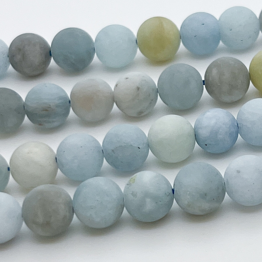 Аквамарин матовый, диаметр 8,1-8,3 мм, цена за 22-23 шт (1/2 нити)