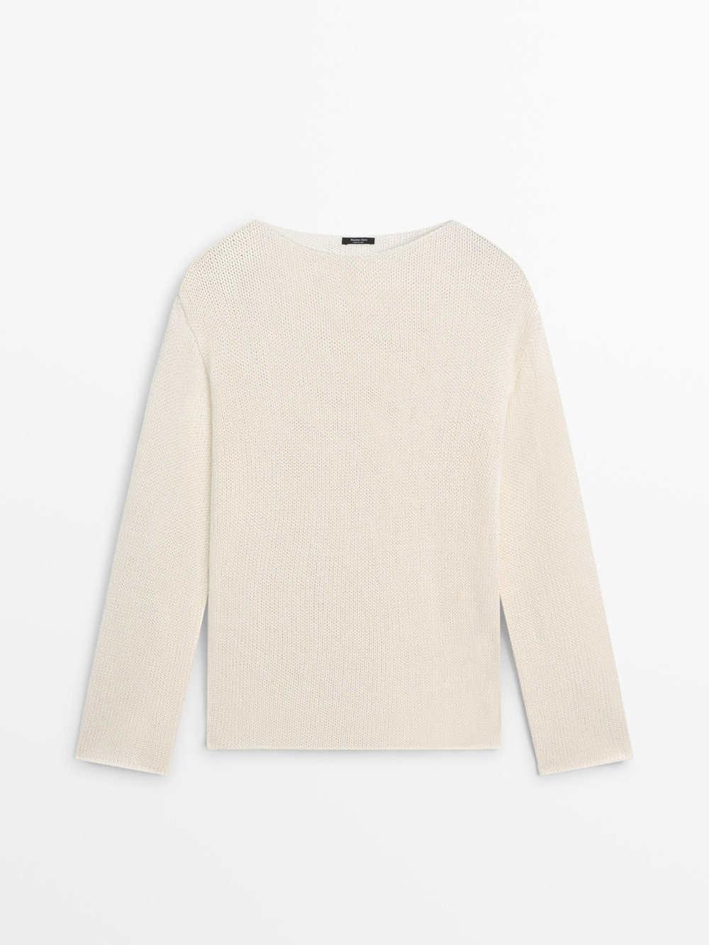 Massimo Dutti Свитер из смесового хлопка с ажурным узором, натуральный/кремовый