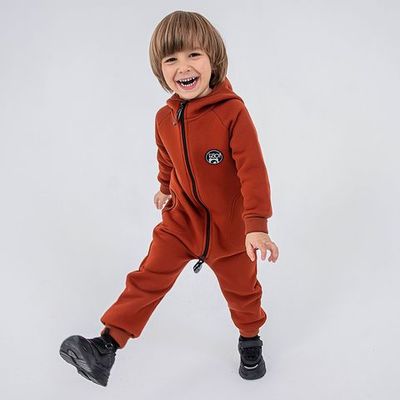 Warm hooded jumpsuit with pockets - Terracotta