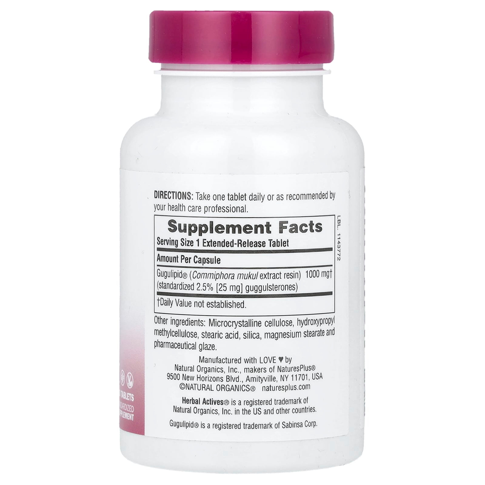NaturesPlus, Herbal Actives, Gugulipid®, с замедленным высвобождением, 1000 мг, 30 таблеток