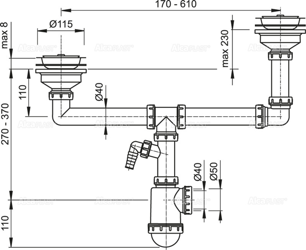 Сифон для мойки AlcaPlast A454P