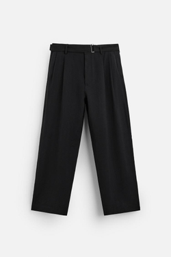 ZARA БРЮКИ С ЗАЩИПАМИ И РЕМНЕМ, ЧЕРНЫЙ