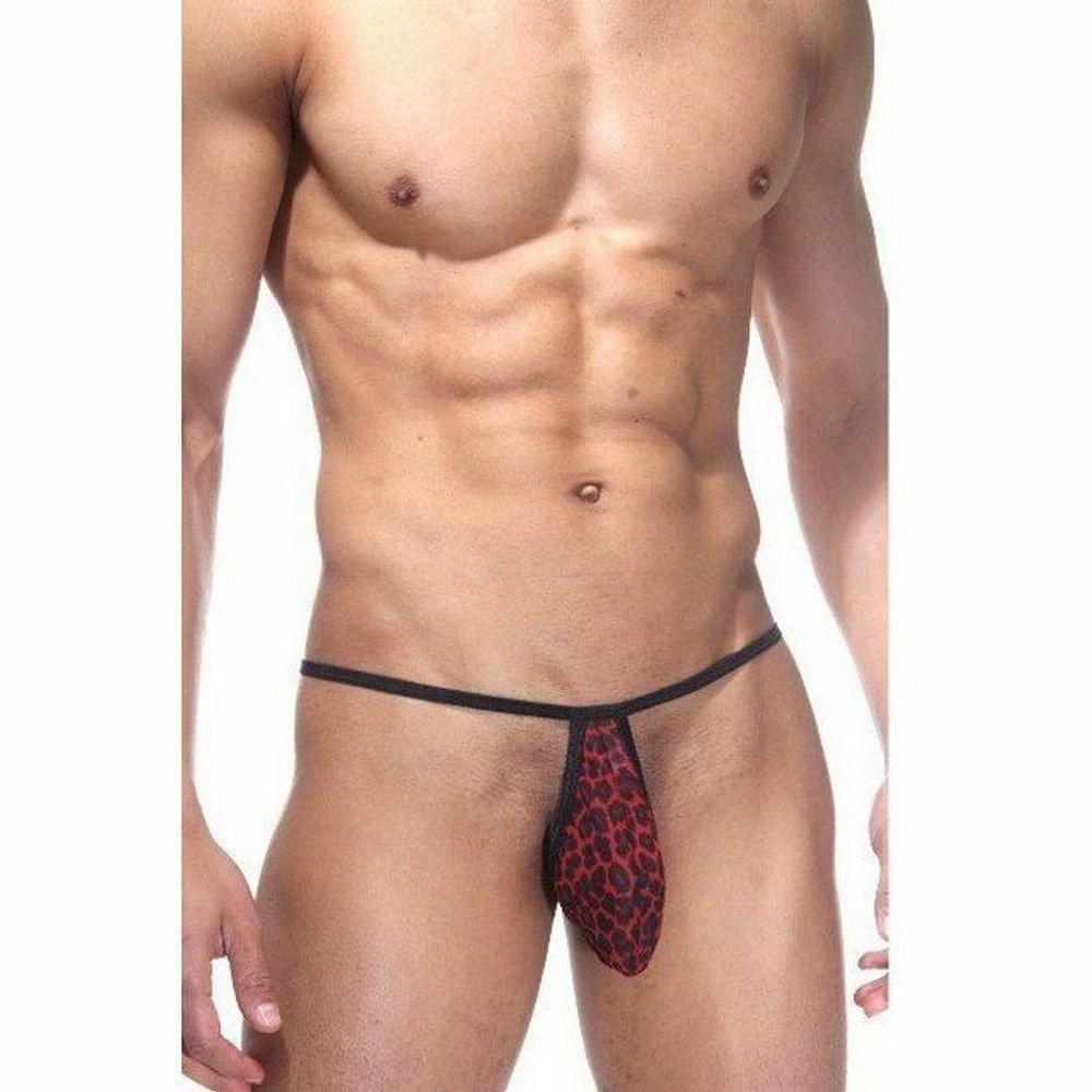 Мужские трусы стринги красные с леопардовым принтом La Blinque LB15177