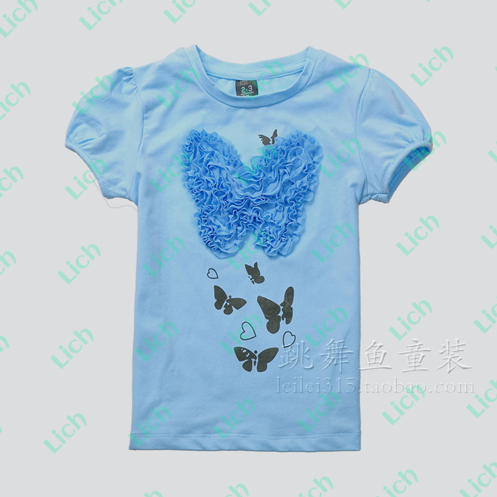 Футболка однотонная с принтами и объемной аппликацией бабочки