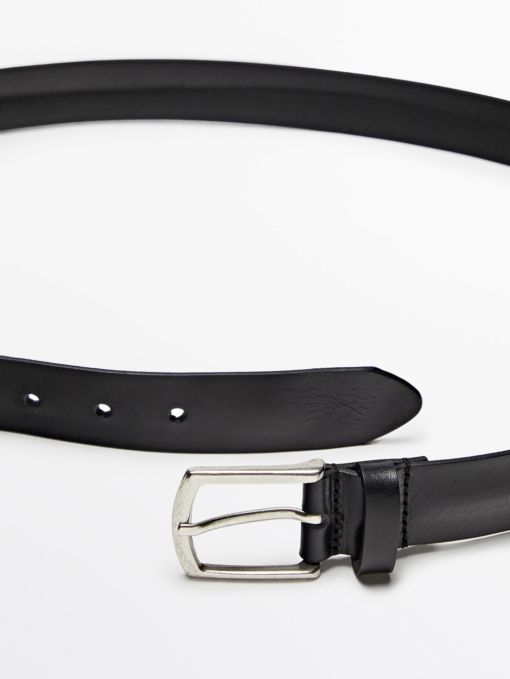 Massimo Dutti Кожаный ремень с эффектом потертости, черный