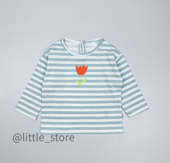 Лонгслив хлопковый, голубая полоска на белом