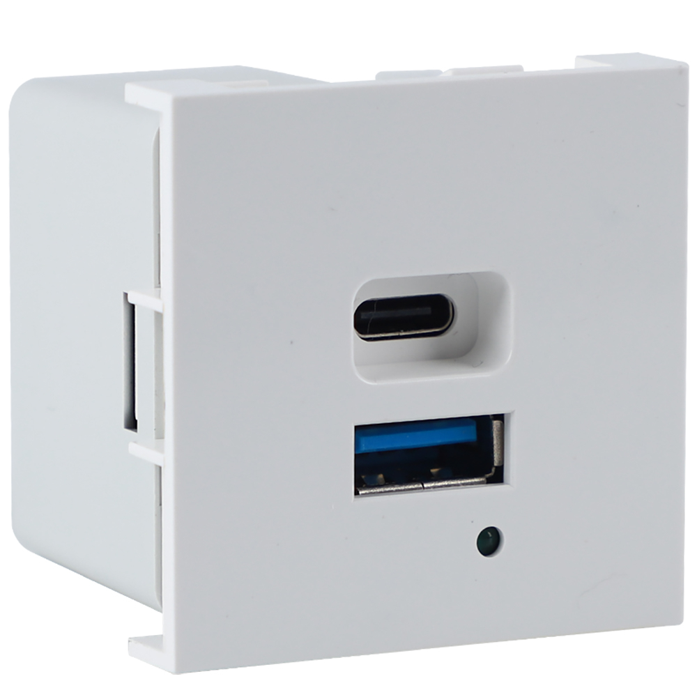 USB зарядное устройство,  3A ,  65W,  Type A + C,  2 мод.,  бел. матовая  (45х45мм)