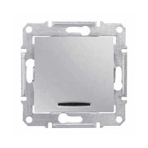 Выключатель одноклавишный двухполюсной с индикацией Schneider Electric АЛЮМИНИЙ