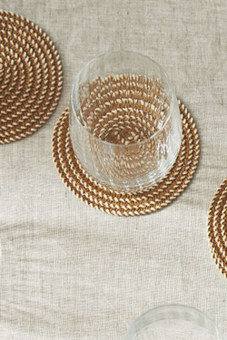 ZARA HOME ПОДСТАВКА ДЛЯ СТАКАНОВ (НАБОР ИЗ 4 ПРЕДМЕТОВ), ЖЕЛТОВАТО-КОРИЧНЕВЫЙ