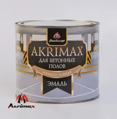 Эмаль износостойкая для бетонных полов алкидно-уретановая AKRIMAX краска для пола, бетона, быстросохнущая, серая 1,7 кг