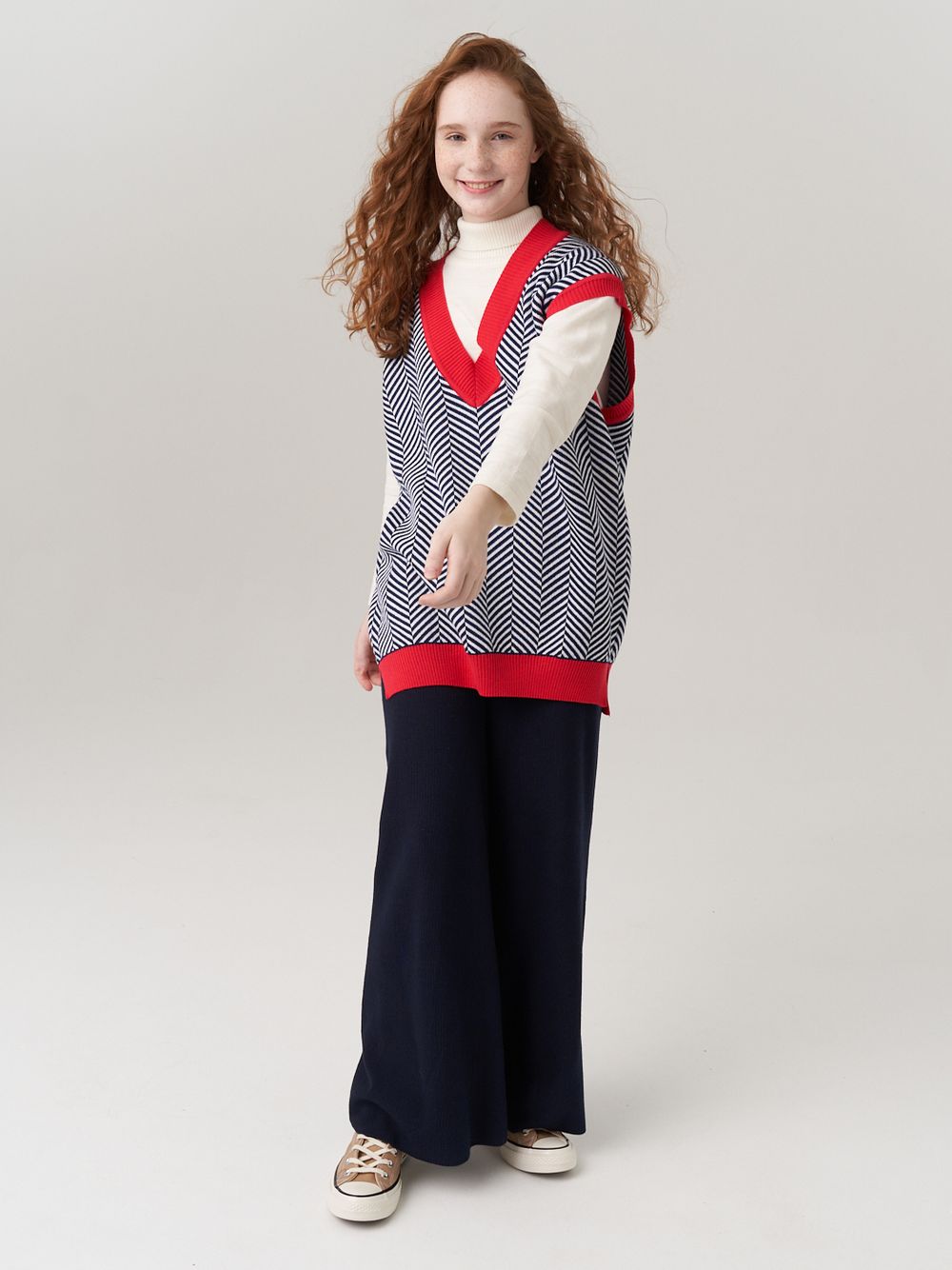 Жилетка для девочки в ушколу AT953 синий-коралловый