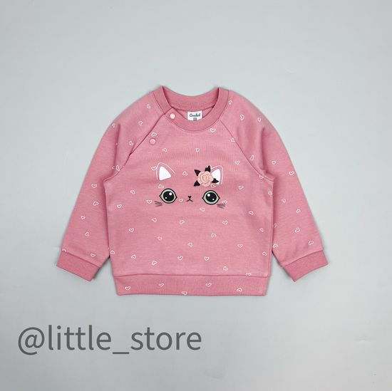 Лонгслив хлопковый "Кошечки и цветочки" розовый зефир