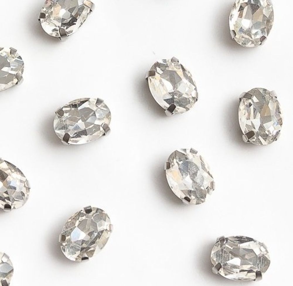 Стразы пришивные стекло в оправе, р. 8х6 мм, серебро