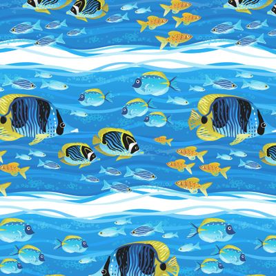 Морская жизнь. Тропические рыбки в волнах