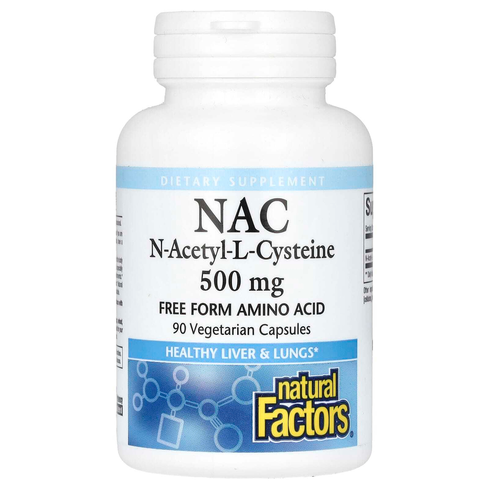Natural Factors, NAC, N-ацетил-L цистеин, 500 мг, 90 вегетарианских капсул