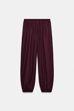 ZARA БРЮКИ-ШАРОВАРЫ ИЗ ЛЬНА, БАКЛАЖАНОВЫЙ