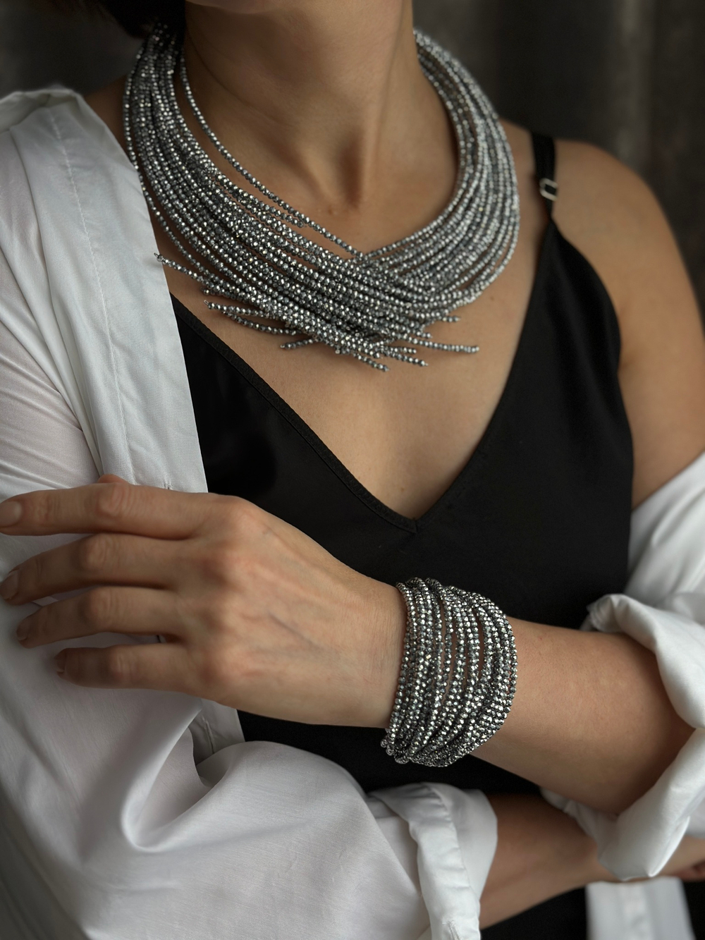 Браслет из венецианского стекла на кожаной застежке, цвет серебро