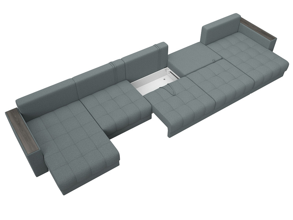 Диван П-образный с декором Лига-049 НПБ Мегалонг, Амур 07 РОГОЖКА серый