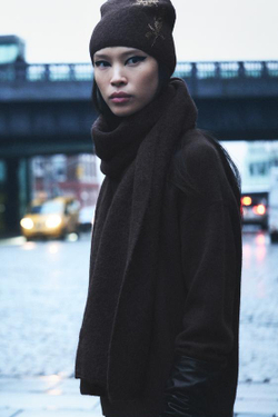 ZARA ШАРФ ИЗ ШЕРСТИ И АЛЬПАКИ С БУСИНАМИ, ШОКОЛАДНЫЙ