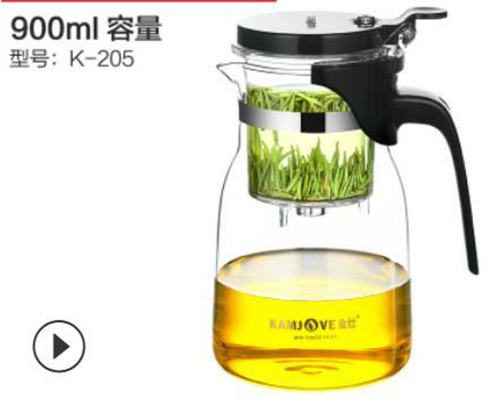 236010 Чайник KAMJOVE "Изипот К-205" б/носика, крышка с защ. h=18,4см, l=13,5см, 900мл, стекло/пласт