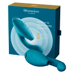 Бирюзовый вибратор 20,3см с вакуумным стимулятором Womanizer Duo 2 Petrol WZ142SG8