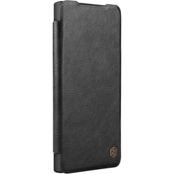 Кожаный чехол книжка от Nillkin для Samsung Galaxy S22 Ultra, черный цвет, серия Qin Pro Leather с защитной шторкой для камеры