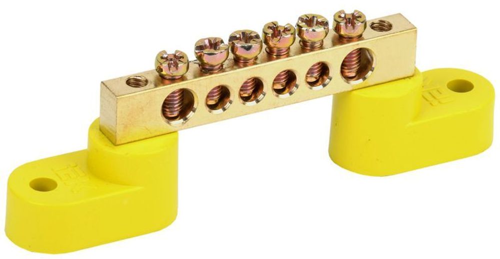 Шина PE "земля" ШНИ-6х9-6-У2-Ж на двух угловых изоляторах IEK YNN10-69-6C2-K05 Шина PE "земля" ШНИ-6х9-6-У2-Ж на двух угловых изоляторах IEK YNN10-69-6C2-K05