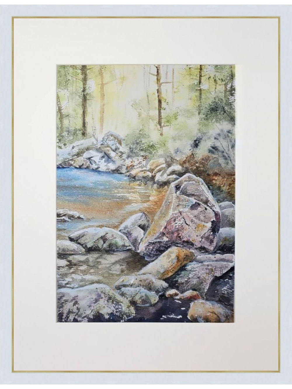 Картина авторская акварельная в паспарту 30х40 см на стену для интерьера "У кромки воды"