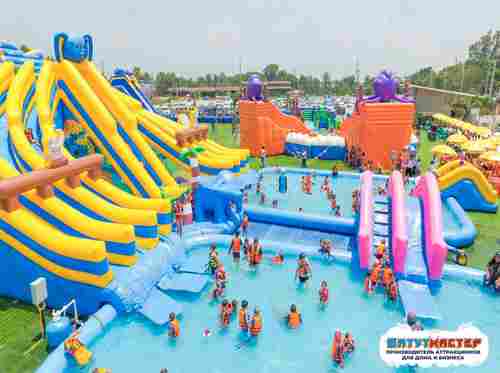 Надувной аквапарк с бассейнами и горками «Весёлый Слоник», 30×20×8 м