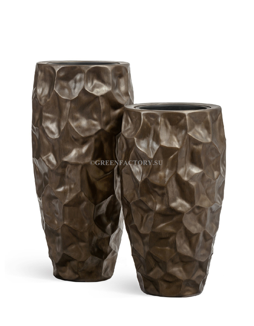 Кашпо TREEZ Effectory - Metal - Высокий округлый конус Design Сrumple - Чернёная бронза