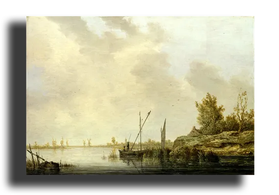 Репродукция " Альберт Кейп - Река и мельницы на горизонте"