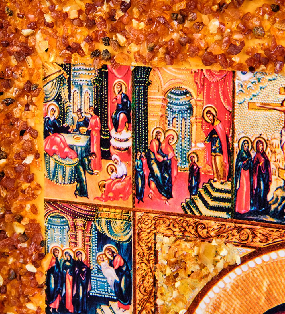 AMB-52/17 Икона «Казанская Божией Матери» (с янтарной крошкой) дер.рамка 30х40