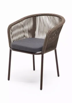 "Марсель" стул плетеный из роупа, каркас алюминий коричневый (RAL8016) муар, роуп коричневый круглый, ткань темно-серая 027