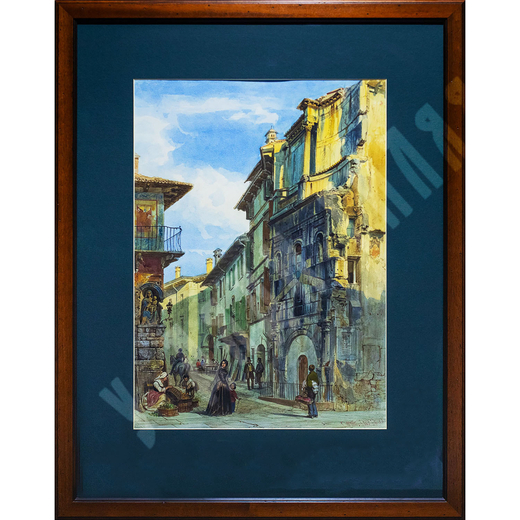 Вернер К. Улица Вероны. Бумага, графитный карандаш, акварель. Европа. 1853.