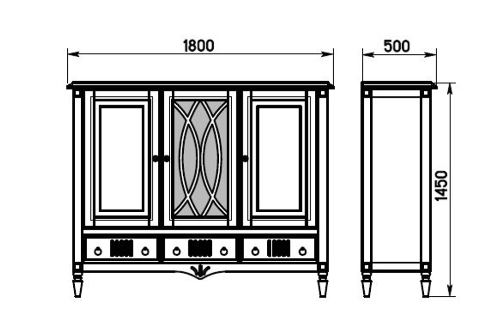 Тумба 180х50х145, Джоли, 3 двери 3 ящика для одежды, для спальни, гостиной, детской, прихожей, массив березы, черный, MAKOSA