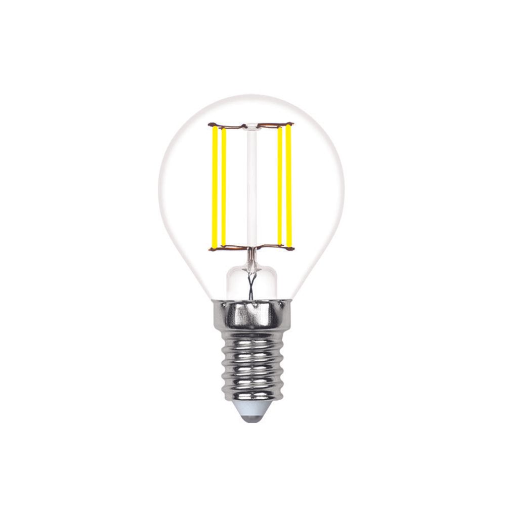LED-G45-4W/3000K/E14/CL/SLF Лампа светодиодная. Форма шар, прозрачная. Теплый белый свет (3000K). ТМ Volpe