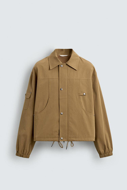 ZARA ХЛОПКОВАЯ КУРТКА С КАРМАНАМИ, БЕЖЕВЫЙ