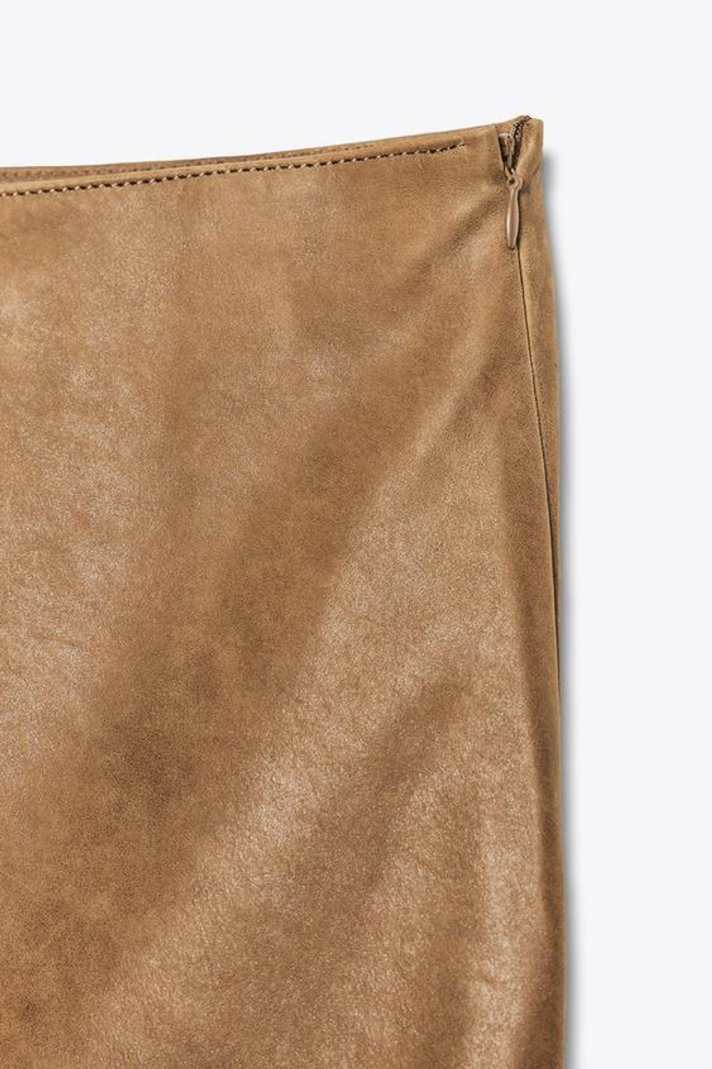 ZARA АСИММЕТРИЧНАЯ КОЖАНАЯ ЮБКА МИДИ, БЕЖЕВО-КОРИЧНЕВЫЙ