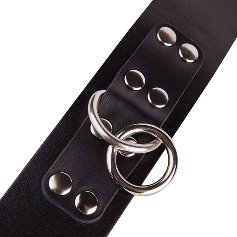 Черный кожаный ошейник 36см с кольцом и клепками Sitabella BDSM Accessories 3195-1