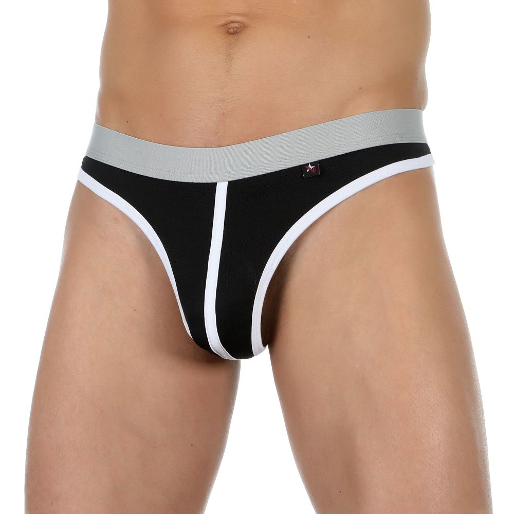 Трусы мужские тонги черные в сеточку Van Baam 39228