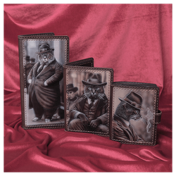 Кожаная обложка на паспорт «Кот гангстер»